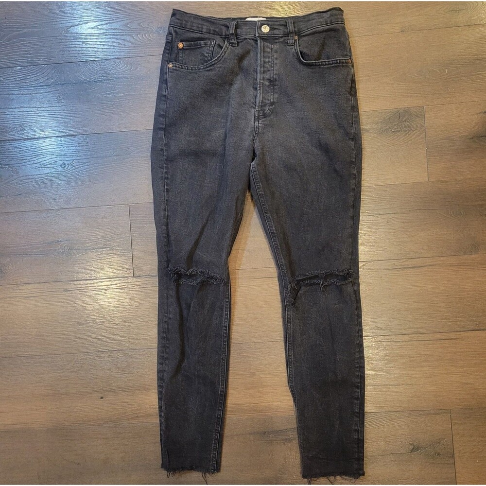 Free People We the Free Jeans Womens 30 Black Button Fly Skyline Stretch Skinny